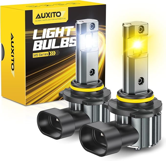 AUXITO 9006 Switchback Fog Light Bulbs, 6500K Cool White&3000K Amber Yellow 80000LM, Direct Replacement HB4 LED Fog Light Bulbs Fanless, Plug and Play, CANbus Ready No Flicker, Pack of 2