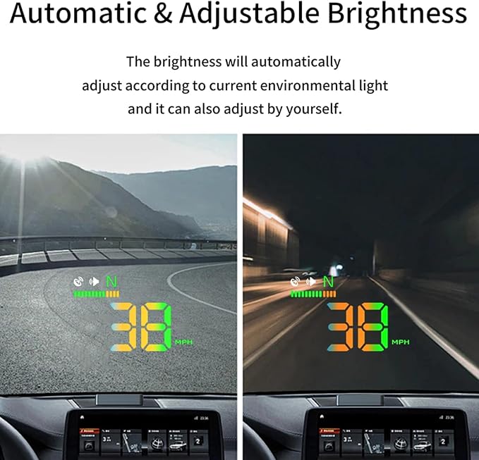 AZIJYV Heads Up Display for Cars, Car HUD H4, gps Speedometer, First Colorful, Large Font Digital Speedometer GPS with Speed, Compass, Automatic Sensing, Speeding Alarm, Suitable for All Cars.