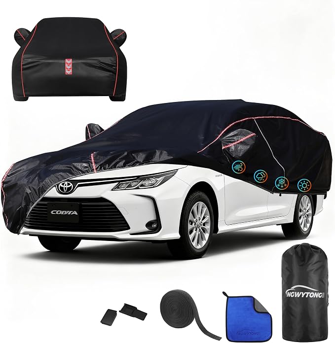 Car Cover Waterproof All Weather 8-Point Fastening for Corolla 1991-25 | All-Around Wind-Resistant Fastening, 120s Quick Setup, 600D Oxford Fabric, All-Weather Protection