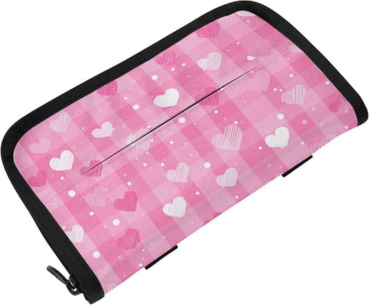 Car Visor Tissue Holder Mask Holder for Car, Car Tissue Box Sun Visor Napkin Holder Car Visor Accessories Adjustable Straps Reusable Durable Easy to Install Pink White Plaid Checkered Hearts