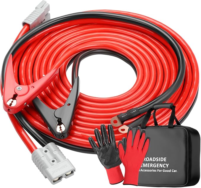 Heavy Duty Jumper Cables, 1 Gauge 1000Amp 20 feet, Booster Battery Cables with Permanent Installation kit and Quick Connect Plug for Car SUV Trucks up to 8-Liter Gasoline & 6-Liter Diesel Engines