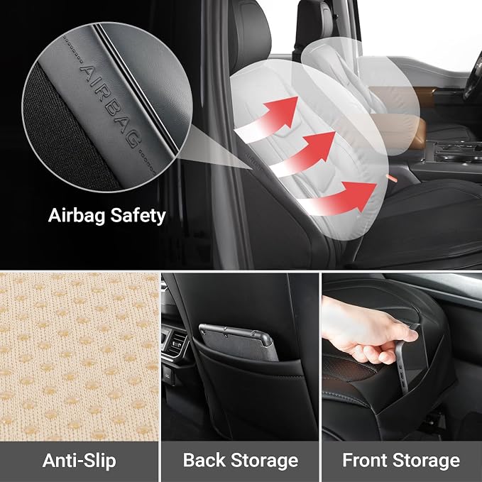 Coverland Custom Truck Car Seat Covers Front Seats for [2004-2007 F-250 F-350 Super Duty Crew Cab Captain Seats] - Protector Water Resistant Leather Memory Form Back Support [Front-Black]