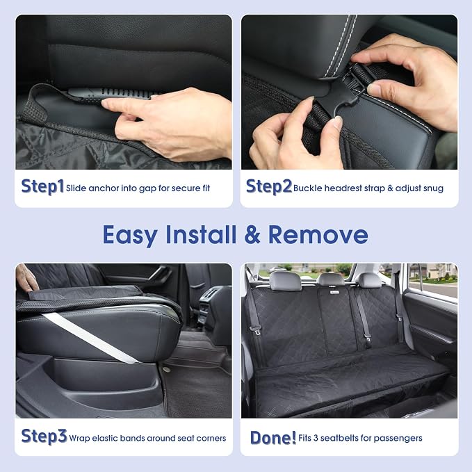 ALLANSING Upgraded 900D Heavy Duty Dog Back Bench Seat Cover for Large SUVs, Car Seat Protector, Seatbelt & Armrest Compatible, Waterproof & Non‑Slip for Dogs & Kids