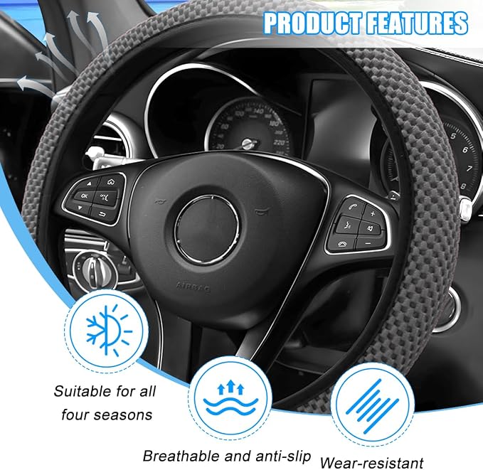Car Elastic Stretch Steering Wheel Cover, 14.5-15" Breathable Ice Silk Anti-Slip Vehicle Steering Wheel Protector, Comfy Auto Interior Protection Accessories, Universal Fit (Gray)