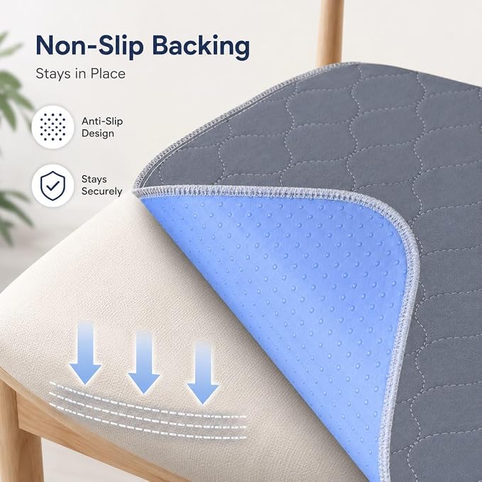 RIQINXIN Waterproof Chair Pads for Incontinence 4 Pack Reusable Seat Protector Pads 22" x 21" Washable Chair Protector Seat Cover Non-Slip Absorbent Incontinence Pad for Bed Wheelchair Kid & Pet Grey