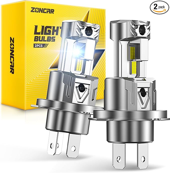 H4 Light Bulbs, 8X Ultra Brightness h4 Lights, 6500K Cool White Bulbs, Real 1:1 Mini Size Plug and Play, IP68 Waterproof, Pack of 2