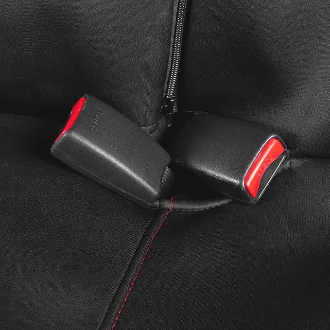 Motor Trend SpillGuard Waterproof Car Seat Covers, Front and Rear Full Set (Red Stitch) – Neoprene Seat Protectors with Extended Bench Side Coverage for Auto, Truck, Van, and SUV