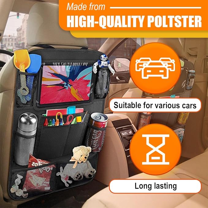 ZIMISI Car Backseat Organizer, Oxford Cloth Kick Mats Back Seat Protector with 9 Pockets & Clear Tablet Holder, Universal Waterproof Car Road Trip Essentials Storage Accessory (2PCS)