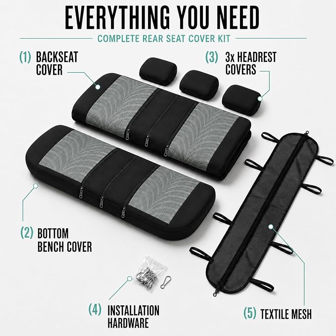 FH Group Rear Set Travel Master Car Seat Covers - Universal Fit, Split Bench Rear Seat, Washable, for SUV, Sedan, Gray