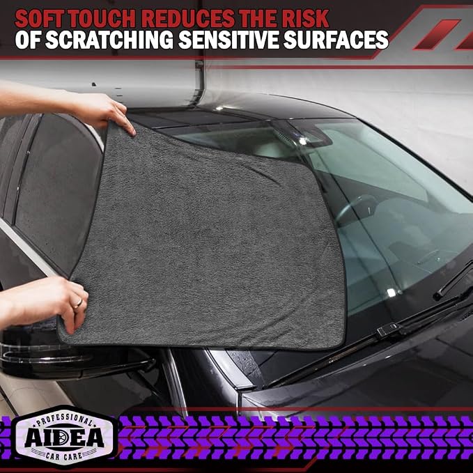 AIDEA Microfiber Towels for Cars-4PK, Large Professional Car Drying Towel, Scratch-Free & Absorbent Drying Towel for Cars, SUVs, RVs, Trucks, and Boats, 24inx 31in, Grey
