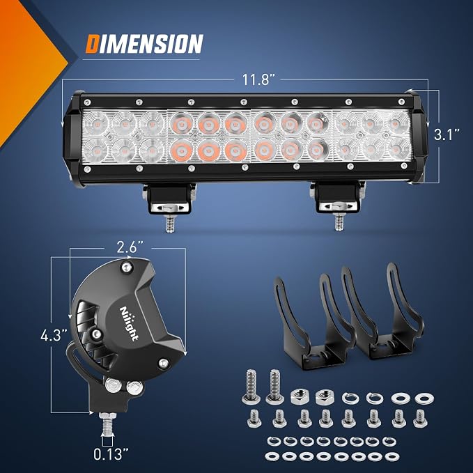 Nilight LED Light Bar 12 Inch 72W Spot Flood Combo Purple Beam Off Road Lamp Fishing Hunting Emergency Deck Work Lighting for Trucks UTV Pick-up Van Boat Tractor