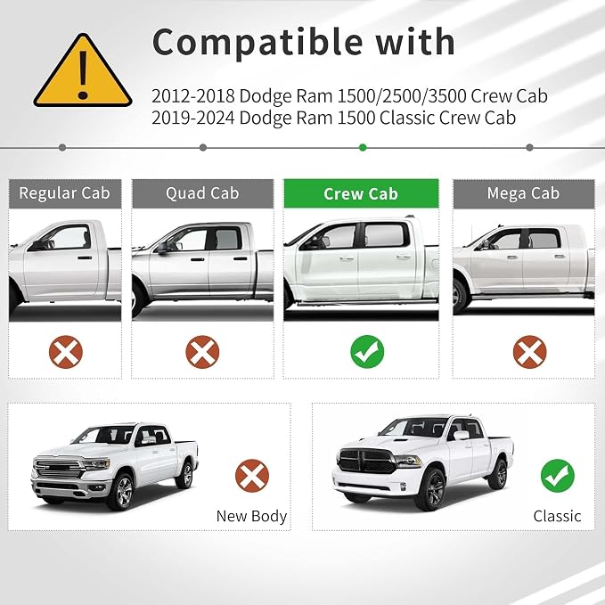 OEDRO Floor Mats Fit for 2012-2018 Dodge Ram 1500/2500/3500 Crew Cab | 2019-2024 Dodge Ram 1500 Classic Crew Cab, TPE All-Weather, 1st and 2nd Row: Full Set Liners, Black