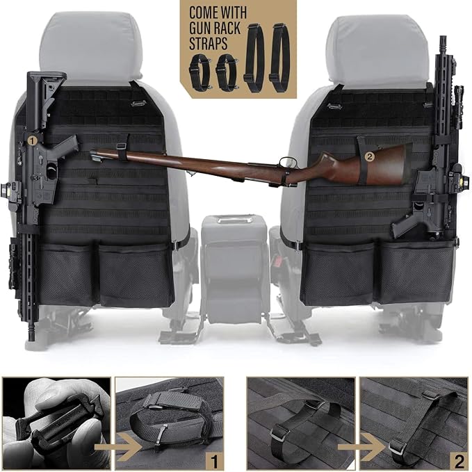 WYNEX Molle Seat Back Car Organizer Fit Most Car F150 Jeeps Pickups Trucks | 26.4x16.1" Backseat Storage Cover, Truck Seat Back Protector, Sling Rack, Visual Pocket & Wolf Patch for Road Trips