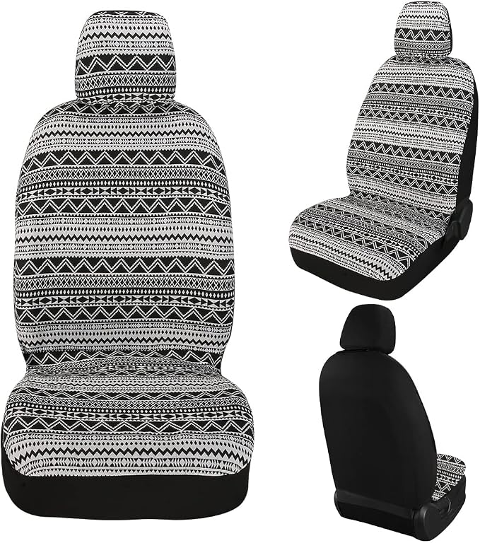 Baja Saddle Blanket Car Seat Covers 4PCS Front, Breathable Washable Striped Woven Automotive Vehicle Seat Cover, Universal Boho Seat Cover for Sedan, SUV, Truck, Airbag Compatible