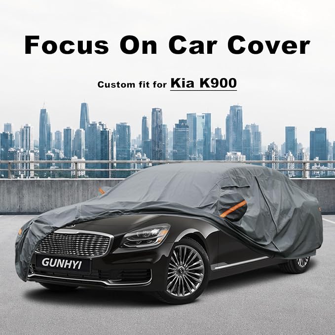 GUNHYI Premium Car Cover Custom Fit Kia K900, 16 Layers Heavy Duty Car Cover Waterproof All Weather with Zipper Door for Sun Rain Snow Dust Uv Protection