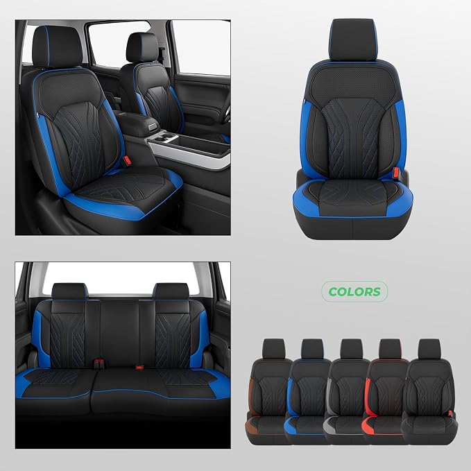 Truck Leather Seat Covers for Chevy Silverado Gmc Sierra 2014-2019 | Crew Cab 1500/2500/3500HD, Bucket Seat, NO Rear Seatback Storage, Scratch-resistant, Easy-clean, Pickup Protector, Full Set