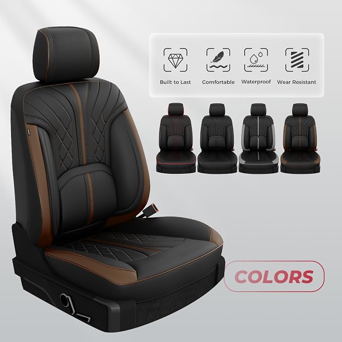 FREESOO Leather Seat Covers for Ford F150 SuperCrew/Crew Cab 2015-2026 | Fits F250/F350/F450 Super Duty 2017-2026, Custom Fit, Waterproof, Bucket Seat, Airbag Compatible, Lumbar Support, Easy-clean