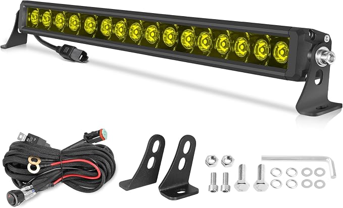 OFFROADTOWN 18 Inch 160W Amber LED Light Bar Single Row Off Road Driving Lights Spot Bumper Grille Bars Slim Yellow LED Work Light with Wiring Harness for Truck Pickup UTV SUV Toyota RZR
