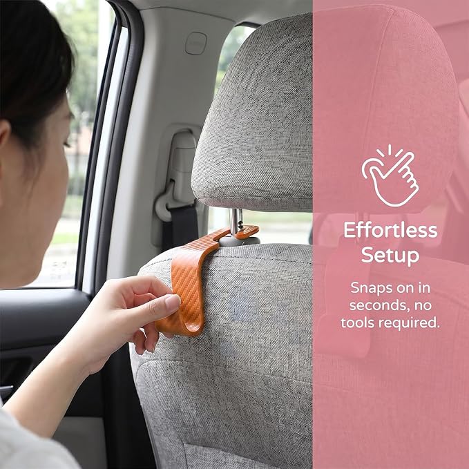 4PCS Car Seat Headrest Hooks, Auto Back Seat Hanger Holder, Durable Stylish Vehicle Organizer Universal Car Interior Accessories, Storage Hooks for Purses, Bags, Clothes (Carbon Fiber/Orange)