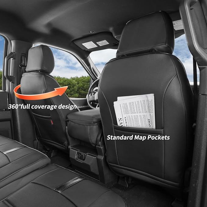 coverdream F150 Seat Covers for 2021-2025 2026 Ford F150 SuperCab XL/XLT & 2023-2026 Super Duty SuperCab XL/XLT,2-Door,Fully Covered,Waterproof Leather Seat Protector(Full Set,Black & Carbon Fiber)