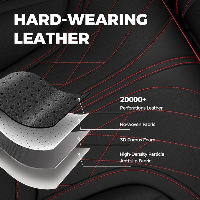 FREESOO Leather Seat Covers for Ford F150 SuperCrew/Crew Cab 2015-2026 | Fits F250/F350/F450 Super Duty 2017-2026, Custom Fit, Waterproof, Bucket Seat, Airbag Compatible, Lumbar Support, Easy-clean