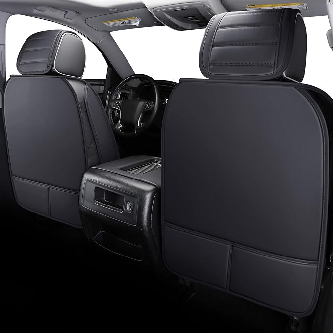 YIERTAI Truck Seat Covers for Chevy Chevrolet Silverado GMC Sierra Custom Fit 2007-2025 2026 1500/2500/3500 Trail Boss Z71 Crew Double Extended Cab Waterproof Leather(2 PCS Front only/Black)