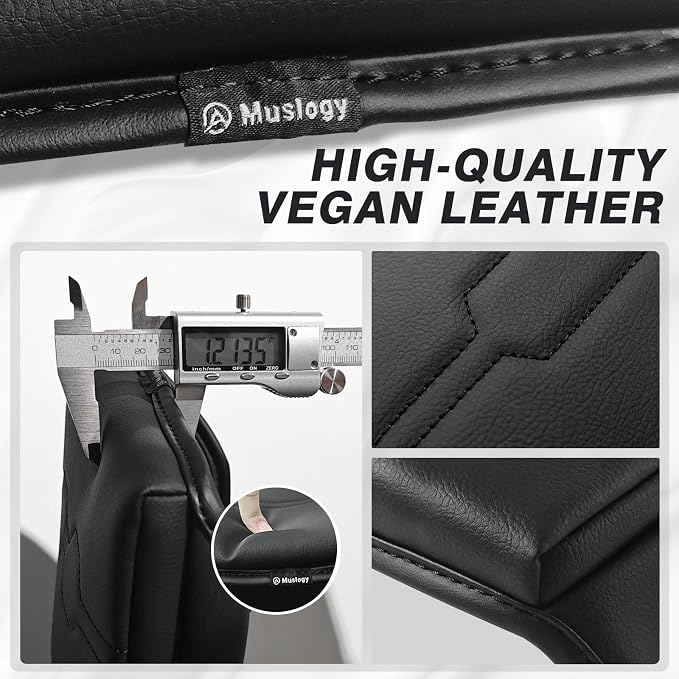 Muslogy Center Console Armrest Cover Fit for Ford Ranger 2024 2025 2026 Accessories, Comfort Armrest Pad Console Lid Cushion Vegan Leather 1-Inch Extra Thick(Black/Black Trim)