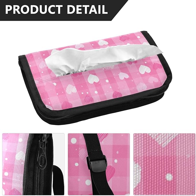 Car Visor Tissue Holder Mask Holder for Car, Car Tissue Box Sun Visor Napkin Holder Car Visor Accessories Adjustable Straps Reusable Durable Easy to Install Pink White Plaid Checkered Hearts