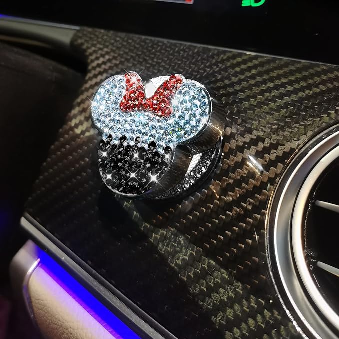 Pangpai Cute Push to Start Button Cover Accessories, Bling Crystal Engine Start Stop Button Cover, Black Car Decoration Interior Sticker for Women, Girls