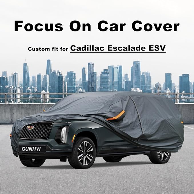 GUNHYI Premium Car Cover Custom Fit Cadillac Escalade ESV, 16 Layers Heavy Duty Car Cover Waterproof All Weather with Zipper Door for Sun Rain Snow Dust Uv Protection