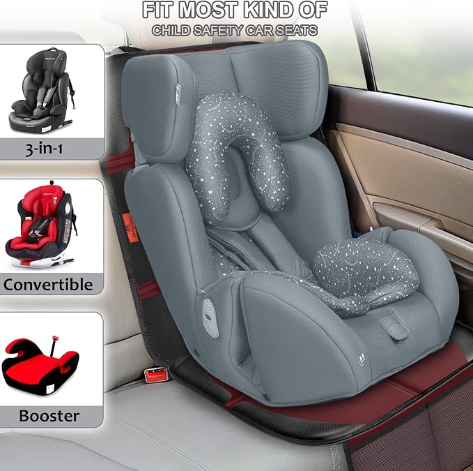 XHYANG Car Seat Protector,2 Pack Automotive Seat Protectors Baby Carseat Pad Waterproof Durable 600D Fabric for Child Baby Car Seat Mat Vehicle Pet Cover 2 Storage Pockets (Wine Red)