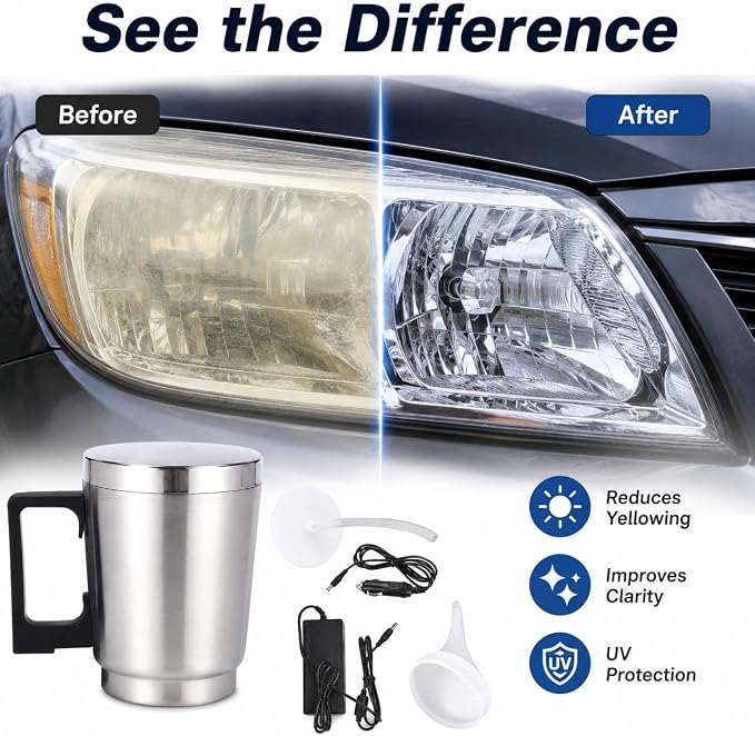 Gleavi Car Headlight Restoration Kit with Coating Solution Cup Car Charger & Power Adapter Headlight Polishing Tool for Scratch Crack Yellowing Repair and Uv Protection