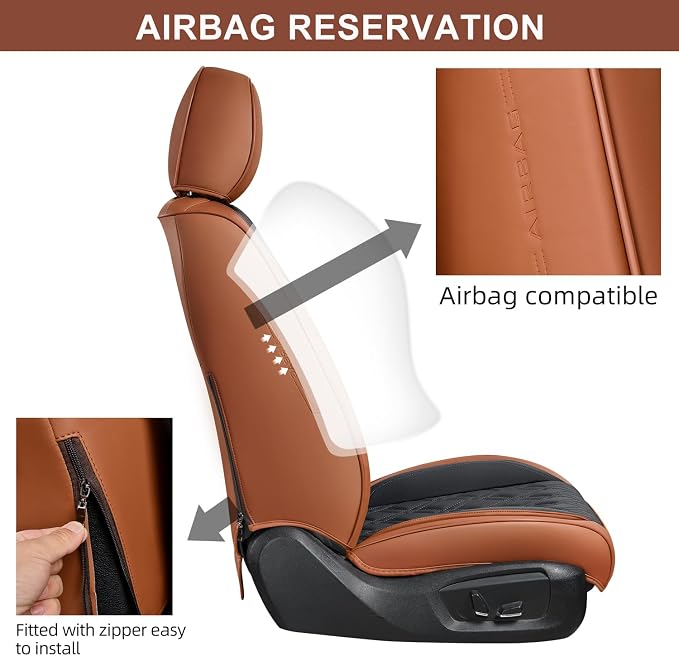 Car Seat Covers Full Set, Breathable Leather Automotive Front and Rear Seat Covers, Car Seat Protectors Full Set,Universal Automotive Vehicle Seat Cover for Most Sedan SUV Pick-up Trucks, Brown&Black