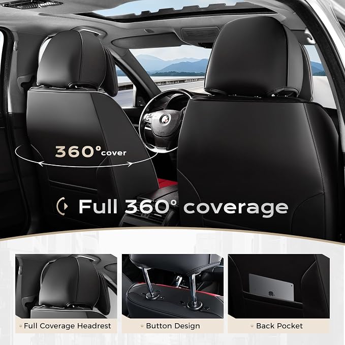 Coverado Car Seat Covers, Seat Covers for Cars, Waterproof Leather Auto Seat Protectors, Leather Car Seat Cushion, Car Interiors Accessories Universal Fit for Most Cars