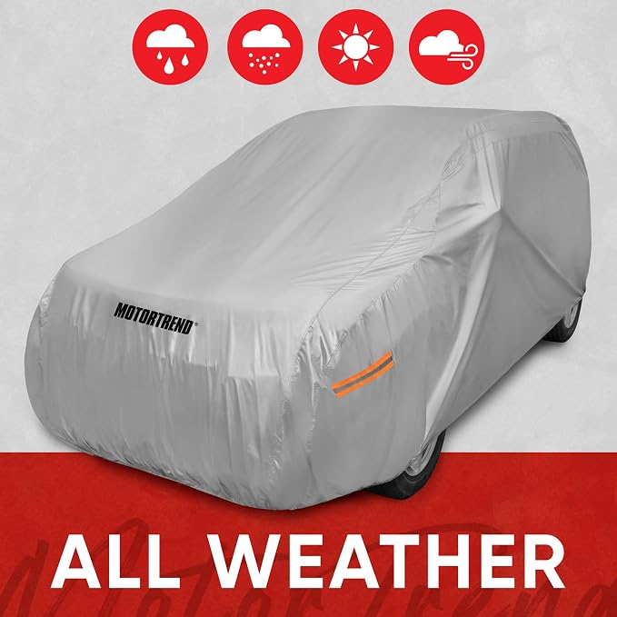 Motor Trend Safeguard Heavy Duty Car Cover for Vans & SUVs - Car Tarp Waterproof All Weather SUV, Sun Protection, UV Rain Snow Winter, Outdoor Reflective - Up to 200" Length