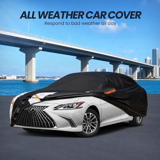 Multi-Layer Car Cover Custom Fit for Lexus ES 300 330 350(2012-2026), 100% Waterproof All Weather for Automobiles, Gift with Towel, Heavy Duty Car Covers for Rain Sun UV Protection with Door Zipper