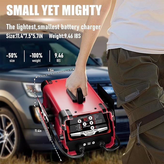12V 24V Car Battery Charger & Engine Starter, 0-30A Automatic Battery Maintainer, 130 Cranking Amps