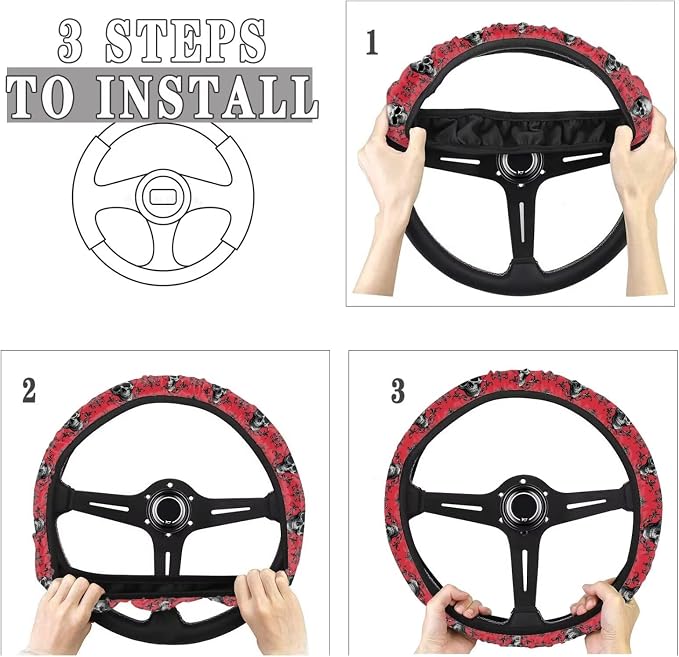 AFPANQZ Car Steering Wheel Covers Sweat Absorption Comfort Grip for Men | Skull Bat Red Print, Halloween Decor, Car SUV Sedans Interior Accessories, Steering Wheel Protection Sweat Absorption
