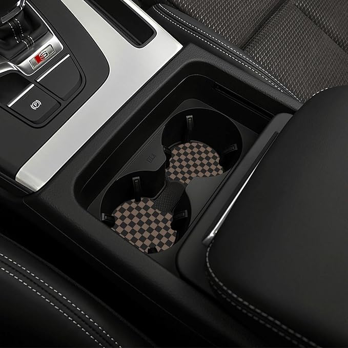 Checkered Black Brown Steering Wheel Cover Black Brown Checkered Steering Wheel Cover Anti-Slip Breathable for 15 in Universal 2 Pcs Car Interior Cup Holder Pad for Men Women