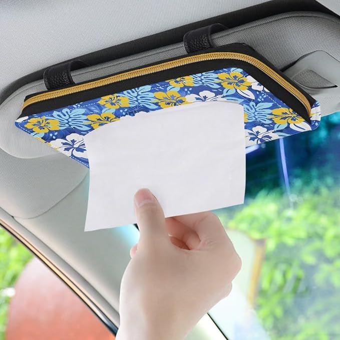 Tropical Flowers Car Visor Tissue Box Music Print Car Napkin Holder Tropical Flowers Car Mask Holder Tissue Holder PU Leather