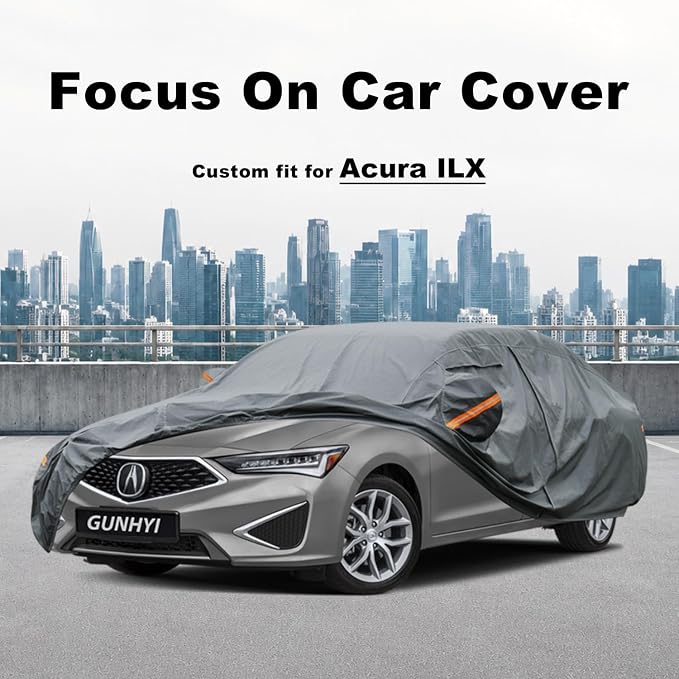 GUNHYI Premium Car Cover Custom Fit Acura ILX, 16 Layers Heavy Duty Car Cover Waterproof All Weather with Zipper Door for Sun Rain Snow Dust Uv Protection