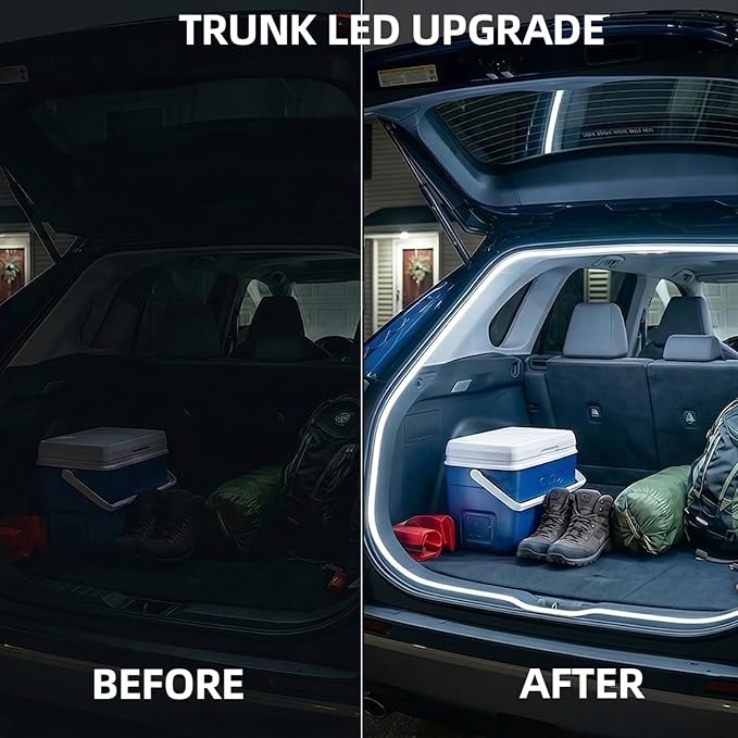 Car Trunk LED Strip Lights, 157.48" High Bright White Interior Light | Flexible Waterproof Silicone Trunk LED Strip, Cuttable with Pin Installation, Interior Ambient Light Kit for SUV & Sedan