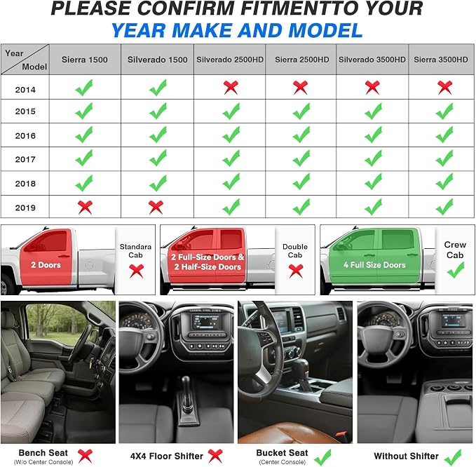 Cartist Floor Mats for 2014-2018 Chevy Silverado & GMC Sierra 1500 Crew Cab, 2015-2019 Silverado/Sierra 2500HD/3500HD (Only fit Crew Cab), All Weather Floor mat for Silverado Accessories