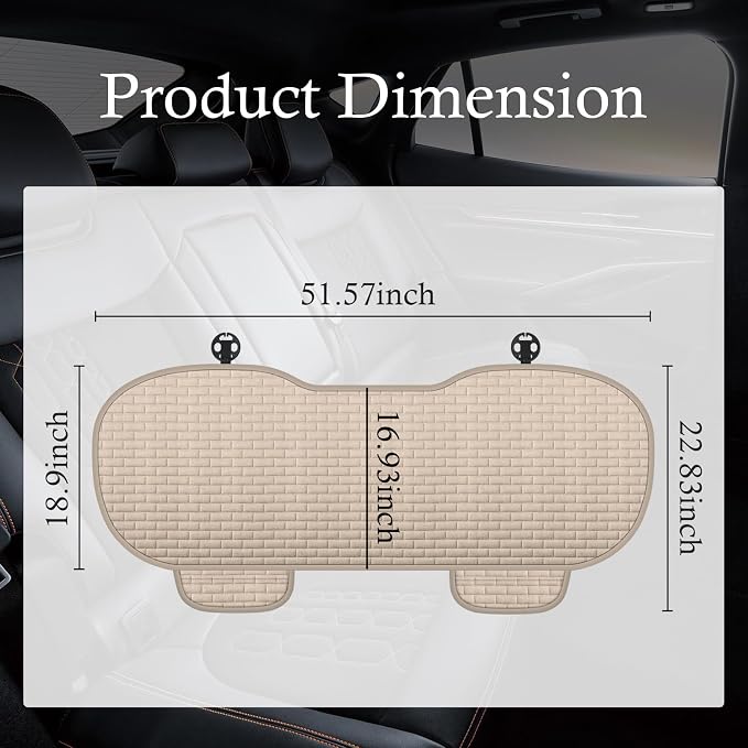 Car Back Seat Cover,Non-Slip & Breathable Bench Seat Cover with Side Pockets for Car Storage & Protecting Interiors,Universal All-Season Seats Back Protector for Most Cars (Rear Seat Cover/Biege)