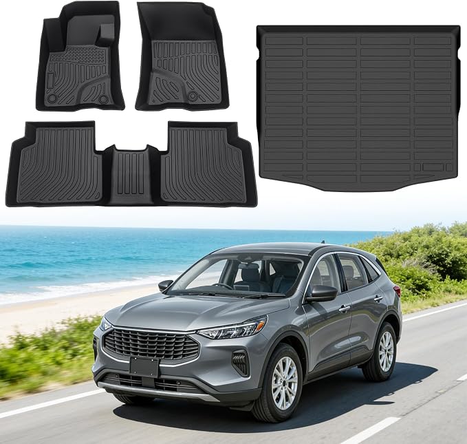 Floor Mats for Ford Escape 2020-2026 (Not for Hybrid) | Heavy Duty TPE All Weather Protection, Waterproof Non-Slip Black for Front & Rear (Two-Row Floor Mats & Cargo Liner)
