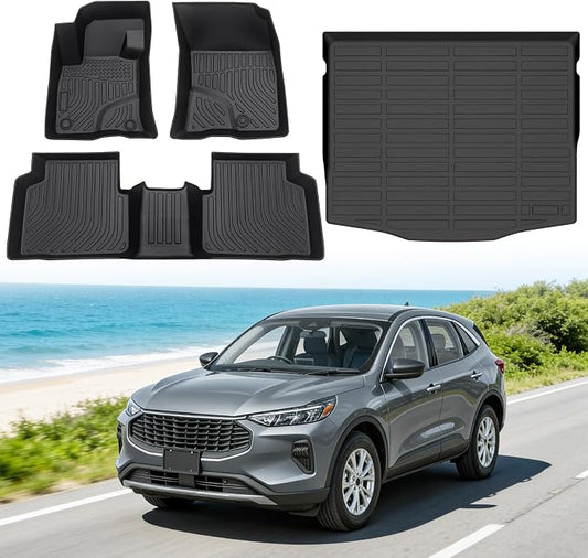 Floor Mats for Ford Escape 2020-2026 (Not for Hybrid) | Heavy Duty TPE All Weather Protection, Waterproof Non-Slip Black for Front & Rear (Two-Row Floor Mats & Cargo Liner)