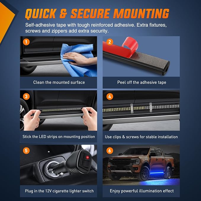 Nilight 2PCS 70 Inch Emergency Strobe Light Strip 1125 LED Running Board Lights Blue Flexible Side Flashing Warning Caution Safety Waterproof for Truck Construction Vehicles Pickup