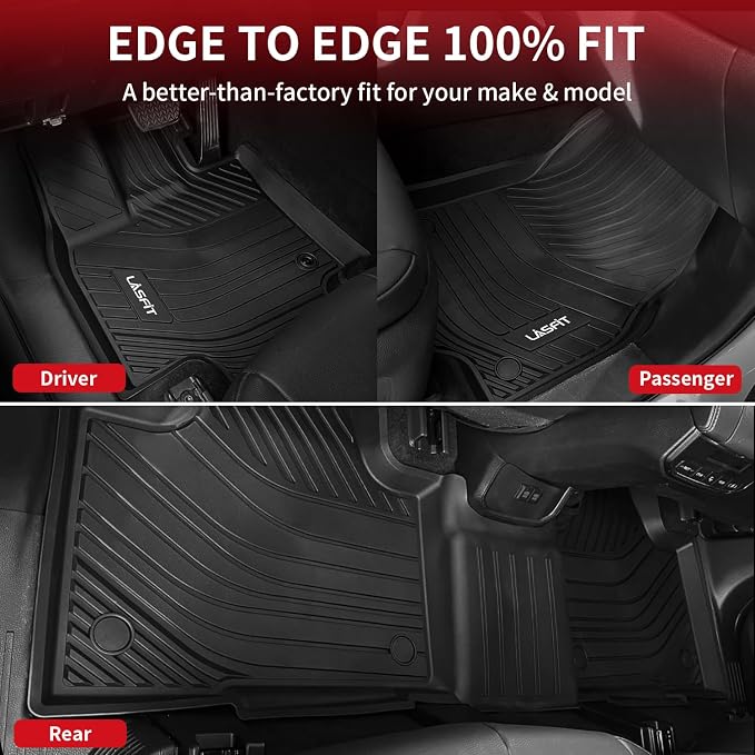 LASFIT Floor Mats & Cargo Mat for Toyota Grand Highlander/Grand Highlander Hybrid with Subwoofer 2024 2025 2026 Custom Fit All Weather TPE Floor Liners, 3 Rows Cargo Liner & Backrest Mats, Black