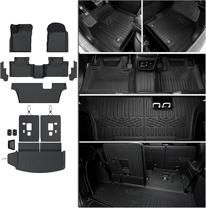 Floor Mats Set for 2016-2026 Dodge Durango (Only for 7 Seats with Bench Seats), All Weather TPE Backrest Mat Trunk Mat Cargo Liner Door Sill Guards Accessories