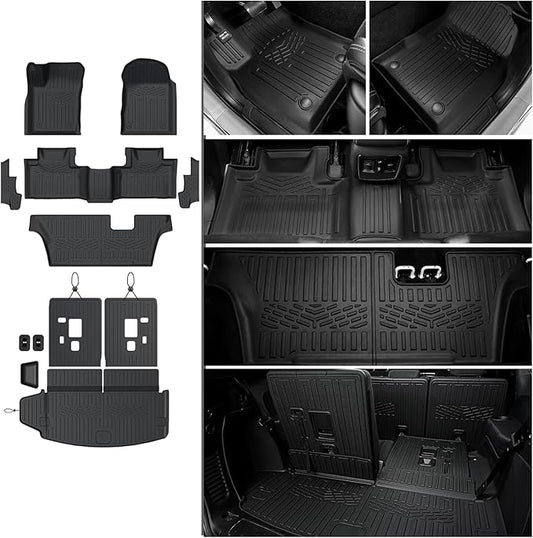 Floor Mats Set for 2016-2026 Dodge Durango (Only for 7 Seats with Bench Seats), All Weather TPE Backrest Mat Trunk Mat Cargo Liner Door Sill Guards Accessories
